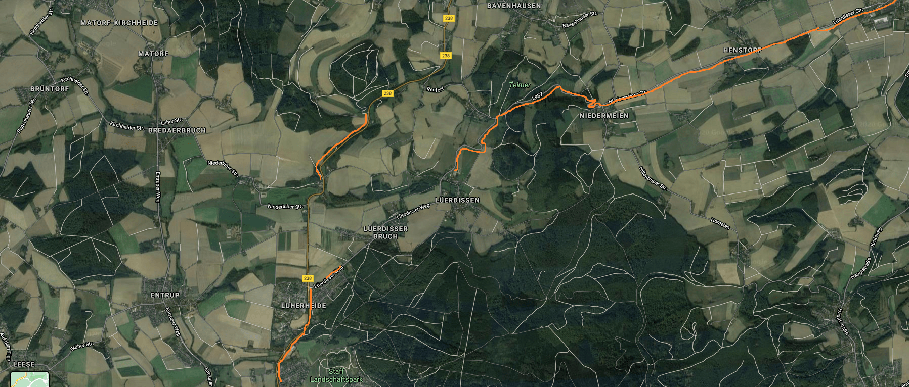 Satelitenbild Radwege Richtung Kalletal